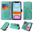 thumbnail image 1 of Designed for iPhone 12 Pro / 12 6.1" Case Wallet,Women Flip Folio Cover with Butterfly & Flower Embossed PU Leather Stand Credit Card Holders Slots Wrist Strap Shockproof Phone Case,Green, 1 of 9