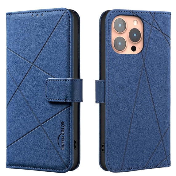 Designed for iPhone 12 Pro / 12 6.1" Wallet Phone Case,Premium Line Embossing PU Leather Magnetic Flip Folio Case with RFID Blocking Credit Card Slots,With Kickstand,Shockproof Phone Case,Blue