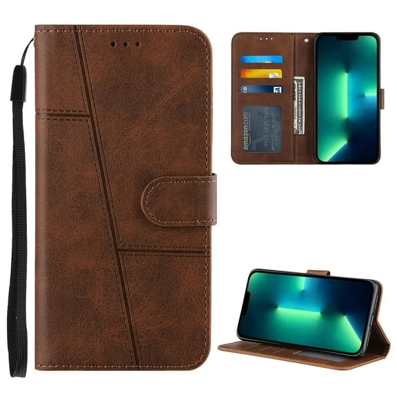 Designed for iPhone 12 Pro/12 Case, Luxury PU Leather Wallet Phone Case with Card Holder Flip Folio Protective Shockproof Cover [Kickstand Feature][Wrist Strap] for iPhone 12 Pro/12, Brown