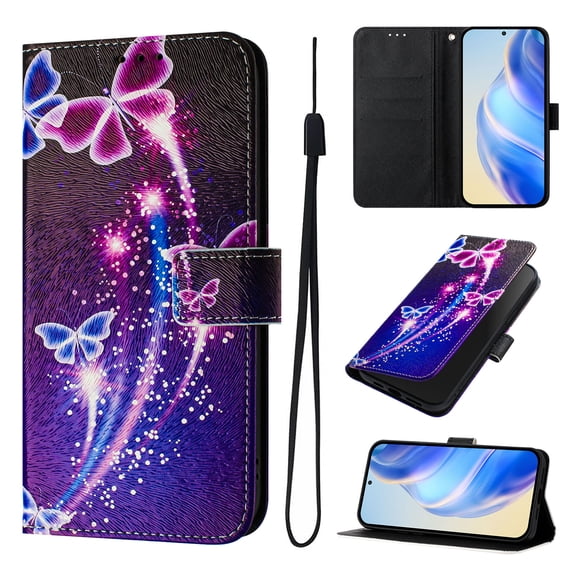 Designed for iPhone 12 Pro / 12 Premium PU Leather Pattern Flip Wallet Case Cover, Card Slots & Kickstand Wrist Strap Magnetic Closure Protective Phone Case for iPhone 12 Pro / 12, Fireworks Butterfly