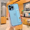 thumbnail image 1 of Designed for iPhone 12 Pro 6.1 inch Case with Strap Luxury Love Heart Plating Gold Bumper Phone Cover Wristband Kickstand Full Body Protective Slim Case for Women for iPhone 12 Pro - Blue, 1 of 1