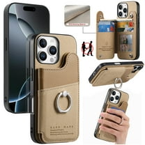 Designed for iPhone 12 Pro Max Back Wallet Case with Card Holder Slots, [Rotatable Ring Holder Stand & Secure Grip Ring] [RFID Blocking PU Leather Protection] Shockproof Protective Cover, Khaki