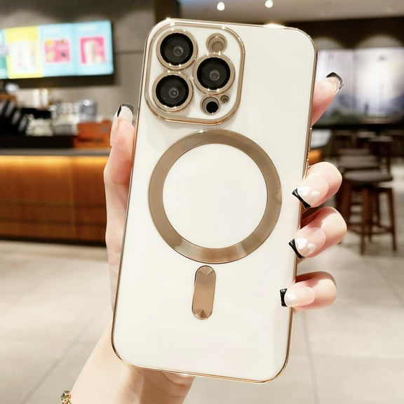 Designed for iPhone 12 Pro Max Case Compatible with MagSafe Built-in Camera Lens Protector Shockproof Slim Silicone Magnetic Phone Case for iPhone 12 Pro Max 6.7" - White