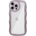 thumbnail image 1 of Designed for iPhone 12 Pro Max Case Curly Wave Frame Pattern for Women Girl Men, Luxury Plating with Full Camera Lens Protection Bumper for iPhone 12 Pro Max 6.7"-Purple, 1 of 15