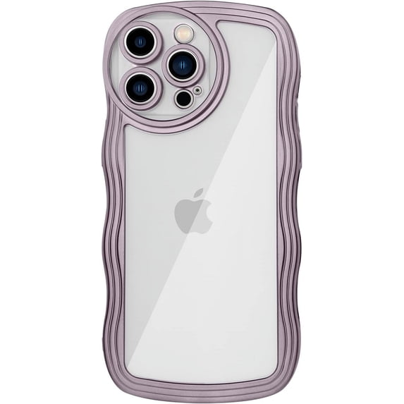Designed for iPhone 12 Pro Max Case Curly Wave Frame Pattern for Women Girl Men, Luxury Plating with Full Camera Lens Protection Bumper for iPhone 12 Pro Max 6.7"-Purple