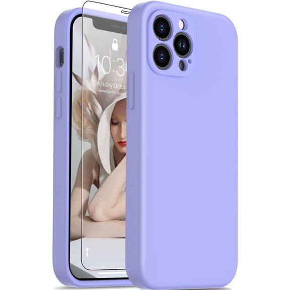 Designed for iPhone 12 Pro Max Case with Screen Protector,Complete Protection with Enhanced Camera Lens Cover,Soft Silicone Protective Phone Case for iPhone 12 Pro Max 6.7",Grace Purple