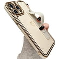 thumbnail image 1 of Designed for iPhone 12 Pro Max Case with Wrist Strap Loop Luxury Love Heart Plating Gold Bumper Phone Cover Wristband Kickstand Full Body Protective Slim Case for Women-White, 1 of 12