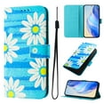 thumbnail image 1 of Designed for iPhone 12 Pro Max Premium PU Leather Pattern Flip Wallet Case Cover, Card Slots & Kickstand Wrist Strap Magnetic Closure Protective Phone Case for iPhone 12 Pro Max, Little Blue Daisies, 1 of 9