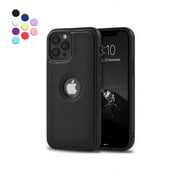 Designed for iPhone 12 and iPhone 12 Pro Leather Case, Heavy-Duty Tough Rugged Lightweight Slim Shockproof Protective Case for iPhone 12 and iPhone 12 Pro, Black - By Entronix