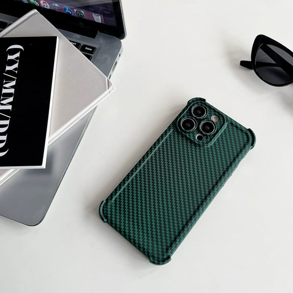 Designed for iPhone 13 Case Cover, Hard Cover with Carbon Fiber Finish, Military-Grade Drop Protection, Compatible with Wireless Charging, Ultra Light Cover for iPhone 13 - Darkgreen