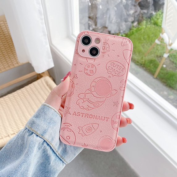 Designed for iPhone 13 Case,Cute Astronaut Outer Space Pattern Case for Women Girls Boys,Premium Leather Shockproof Protective Cover for iPhone 13,6.1 inch - Pink