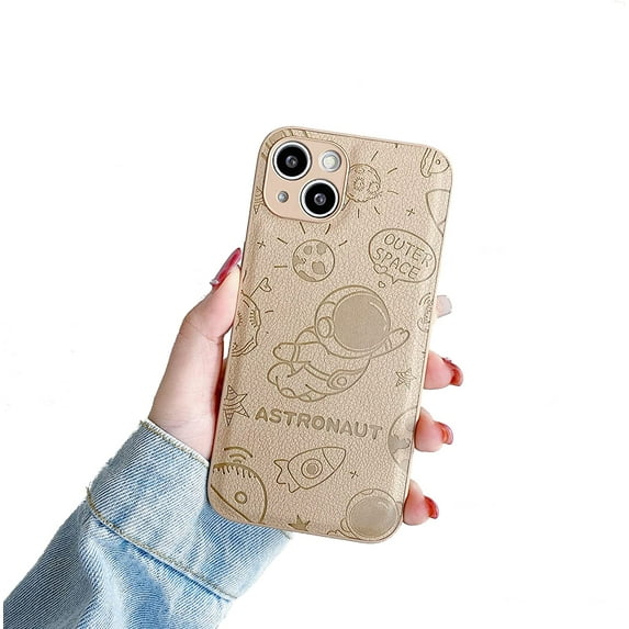 Designed for iPhone 13 Case,Cute Astronaut Outer Space Pattern Case for Women Girls Boys,Premium Leather Shockproof Protective Cover for iPhone 13,6.1 inch - Beige