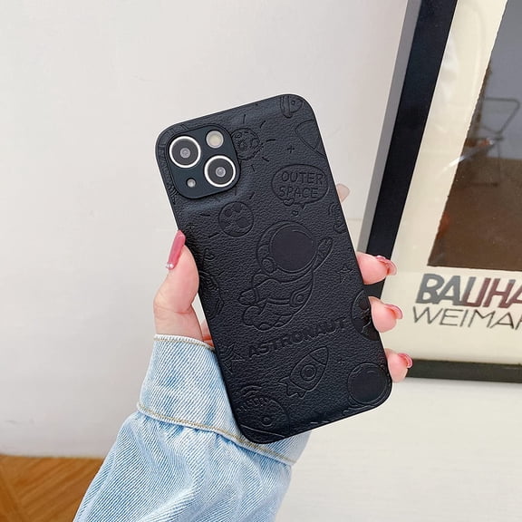 Designed for iPhone 13 Case,Cute Astronaut Outer Space Pattern Case for Women Girls Boys,Premium Leather Shockproof Protective Cover for iPhone 13,6.1 inch - Black