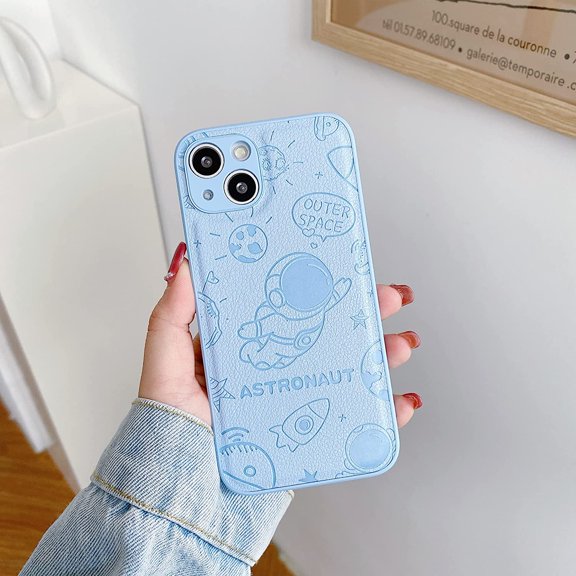 Designed for iPhone 13 Case,Cute Astronaut Outer Space Pattern Case for Women Girls Boys,Premium Leather Shockproof Protective Cover for iPhone 13,6.1 inch - Blue