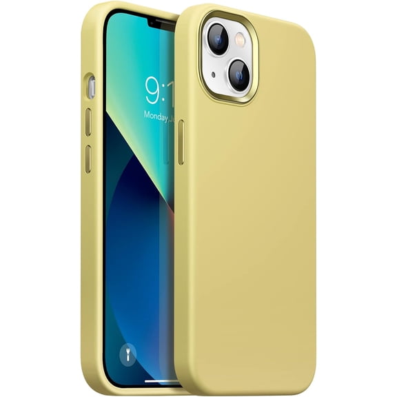 Designed for iPhone 13 Case, Silicone Ultra Slim Shockproof Full Body Protective Phone Case with Soft Anti-Scratch Microfiber Lining, Metal Edge Around Camera 6.1 inch (2021),Lemon Yellow