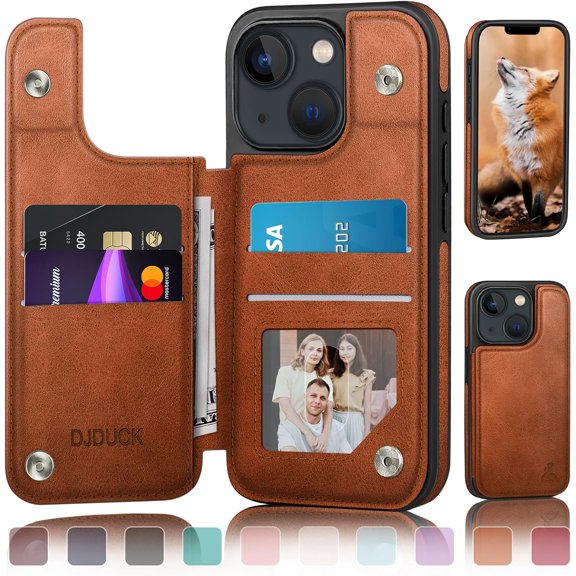 Designed for iPhone 13 Case Wallet with Card Holder, [Magnetic Clasp Cover] [RFID Blocking Leather Protection] Shockproof Women Men Cases 6.1 Inch Light Brown