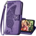 thumbnail image 1 of Designed for iPhone 13 Case Wallet for Women,Flip Folio Cover with Butterfly Embossed PU Leather Stand Credit Card Holder Slots Magnetic Wrist Strap Protective Phone Case for iPhone 13 (Purple), 1 of 13