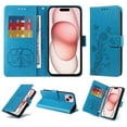 thumbnail image 1 of Designed for iPhone 13 Case Wallet,Women Flip Folio Cover with Butterfly & Flower Embossed PU Leather Stand Credit Card Holders Slots Wrist Strap Shockproof Phone Case,Blue, 1 of 11