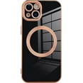 thumbnail image 1 of Designed for iPhone 13 Case for Women & Girls [Compatible with MagSafe] Luxury Plating Gold Bumper Phone Cover Full Camera Protection Cover for iPhone 13 6.1 Inch-Black, 1 of 12