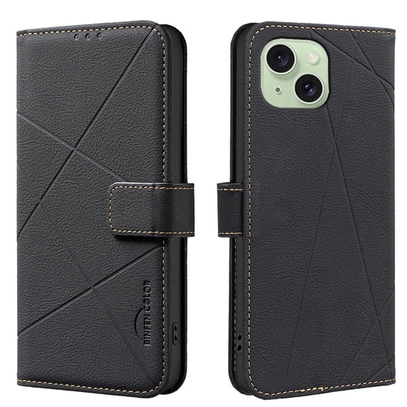 Designed for iPhone 13 Flip Case, RFID Blocking, Card Holder Wallet, Vegan PU Leather, Adjustable Stand Cell Phone Case, for Women & Men, Magnetic Clasp, for iPhone 13, Black
