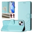 thumbnail image 1 of Designed for iPhone 13 Flip Phone Case,With Card Slots,PU Leather Flip Folding Kickstand,With Shoulder Strap and Wrist Strap,Honeycomb Pattern Design,Shockproof Wallet Case,Mint, 1 of 11