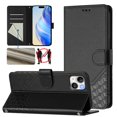 thumbnail image 1 of Designed for iPhone 13 Flip Phone Case,With Card Slots,PU Leather Flip Folding Kickstand,With Shoulder Strap and Wrist Strap,Honeycomb Pattern Design,Shockproof Wallet Case,Black, 1 of 11