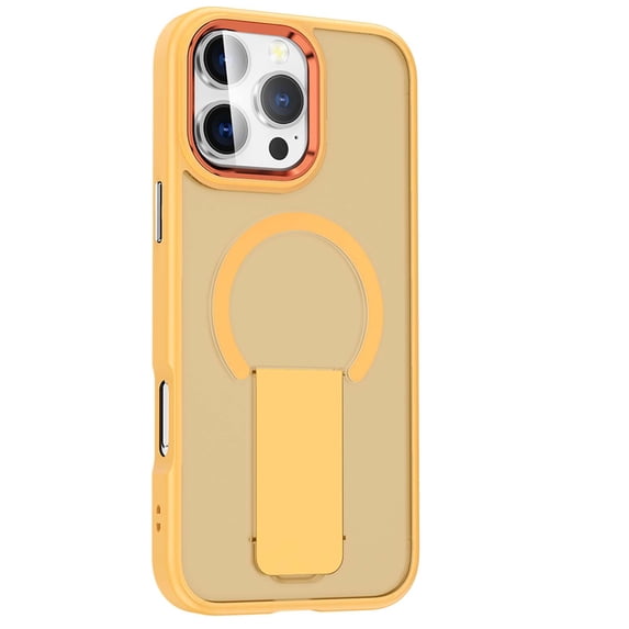 Designed for iPhone 13 Magnetic Phone Case,With Retractable Kickstand,Compatible with Mag-Safe,Translucent Matte Shockproof Anti-Scratch Ultra Slim Rugged Phone Case,Orange