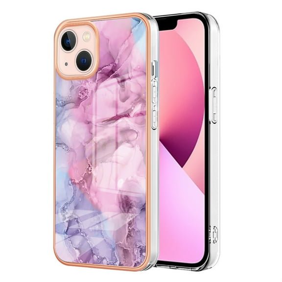 Designed for iPhone 13 Marble Case, Ultra Thin Girls Women Plating Marble Designed Flexible Soft TPU IMD Marble Protective Case Cover for iPhone 13 - Pink