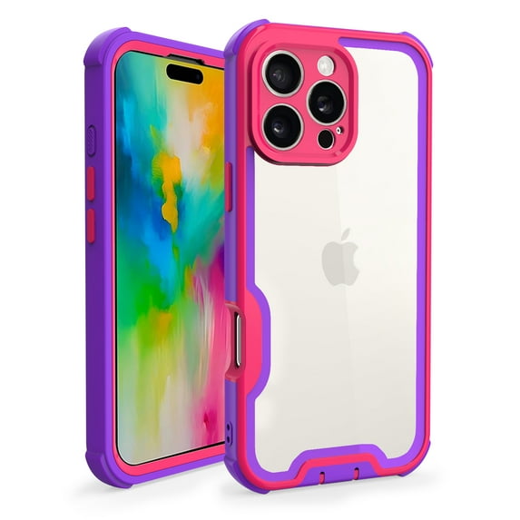 Designed For iPhone 13 Phone Case,Military-Grade Protection,Transparent Back Designing,Heavy Duty Anti-Drop Shockproof Bicolor Rugged 4-in-1 Phone Case For iPhone 13,Purple