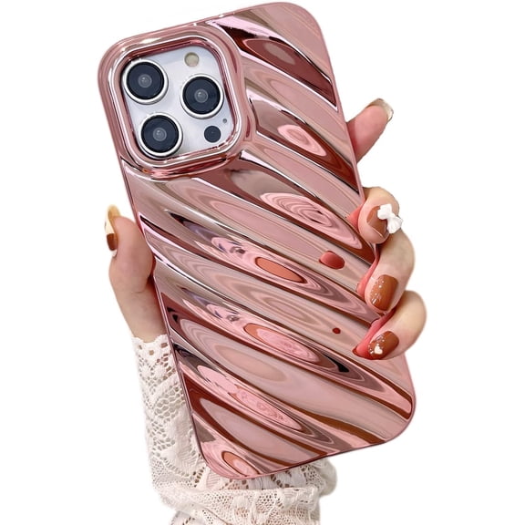 Designed for iPhone 13 Pro Case Cute Curly Water Ripple Pattern Wave Shape for Women Girl Men, Luxury Plating Shockproof Soft TPU Bumper for iPhone 13 Pro 6.1"-Pink