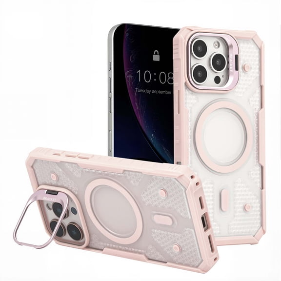 Designed for iPhone 13 Pro Case, Mag-Safe Compatible, Clear Slim Case with Built-in Camera Lens Stand, Anti-Yellowing, Durable Protection with Shockproof Corners for iPhone 13 Pro, Pink