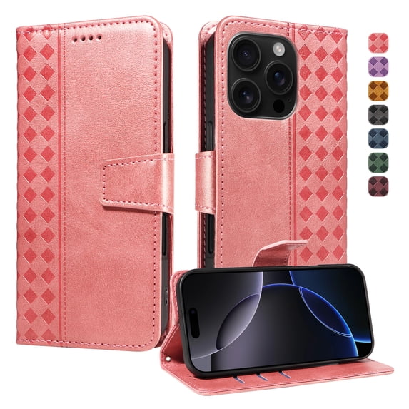 Designed for iPhone 13 Pro Case Wallet, Men Women Flip Folio Cover with PU Leather Stand Credit Card Holders Slots Wrist Strap Magnetic Phone Case Compatible with iPhone 13 Pro, Rosegold