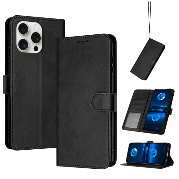 Designed for iPhone 13 Pro Case Wallet, Men Women Flip Folio Cover with PU Leather Stand Credit Card Holders Slots Wrist Strap Soft TPU Inner Phone Case for iPhone 13 Pro, Black