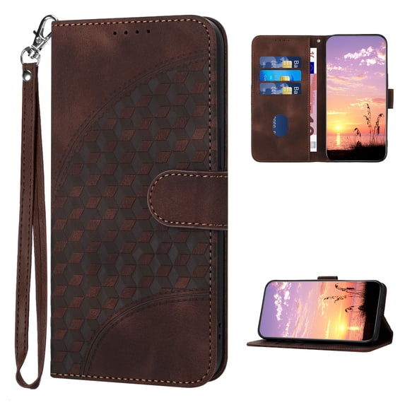 Designed for iPhone 13 Pro Case Wallet, Women Flip Folio Cover with Embossed PU Leather Stand Credit Card Holders Slots Wrist Strap Magnetic Closure Phone Case for iPhone 13 Pro, Coffee