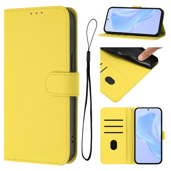 Designed for iPhone 13 Pro Case Wallet, Women Men Flip Folio Cover with PU Leather Stand Credit Card Holders Slots Wrist Strap Magnetic Closure Phone Case for iPhone 13 Pro - Lemon
