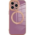 thumbnail image 1 of Designed for iPhone 13 Pro Case for Women & Girls [Compatible with MagSafe] Luxury Plating Gold Bumper Phone Cover Full Camera Protection Cover for iPhone 13 Pro 6.1 Inch-Purple, 1 of 12
