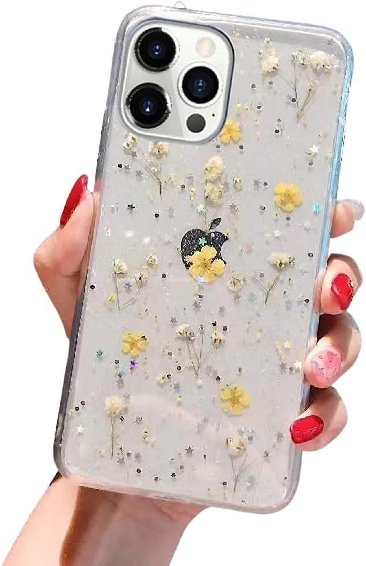 Designed for iPhone 13 Pro Flower Case, Pressed Real Flowers Clear Case
