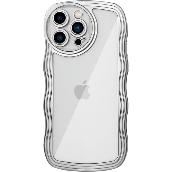 Designed for iPhone 13 Pro Max Case Curly Wave Frame Pattern for Women Girl Men, Luxury Plating with Full Camera Lens Protection Bumper for iPhone 13 Pro Max 6.7"-Silver