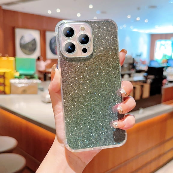 Designed for iPhone 13 Pro Max Case, Glitter Gradient Shiny Bling Paper Clear Shell Case, Slim Lightweight Shockproof Protective Rubber Bumper Phone Cover for iPhone 13 Pro Max, Black