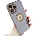 thumbnail image 1 of Designed for iPhone 13 Pro Max Case with Logo View, Plating Lens Camera Protector Trendy Shockproof Protective Soft Silicone Cover Case Compatible for iPhone 13 Pro Max 5G 6.7-inch (Blue), 1 of 10