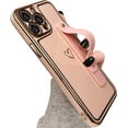 thumbnail image 1 of Designed for iPhone 13 Pro Max Case with Strap Luxury Love Heart Plating Gold Bumper Phone Cover Wristband Kickstand Full Body Protective Slim Case for Women - Pink, 1 of 10