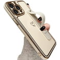 thumbnail image 1 of Designed for iPhone 13 Pro Max Case with Strap Luxury Love Heart Plating Gold Bumper Phone Cover Wristband Kickstand Full Body Protective Slim Case for Women - White, 1 of 10