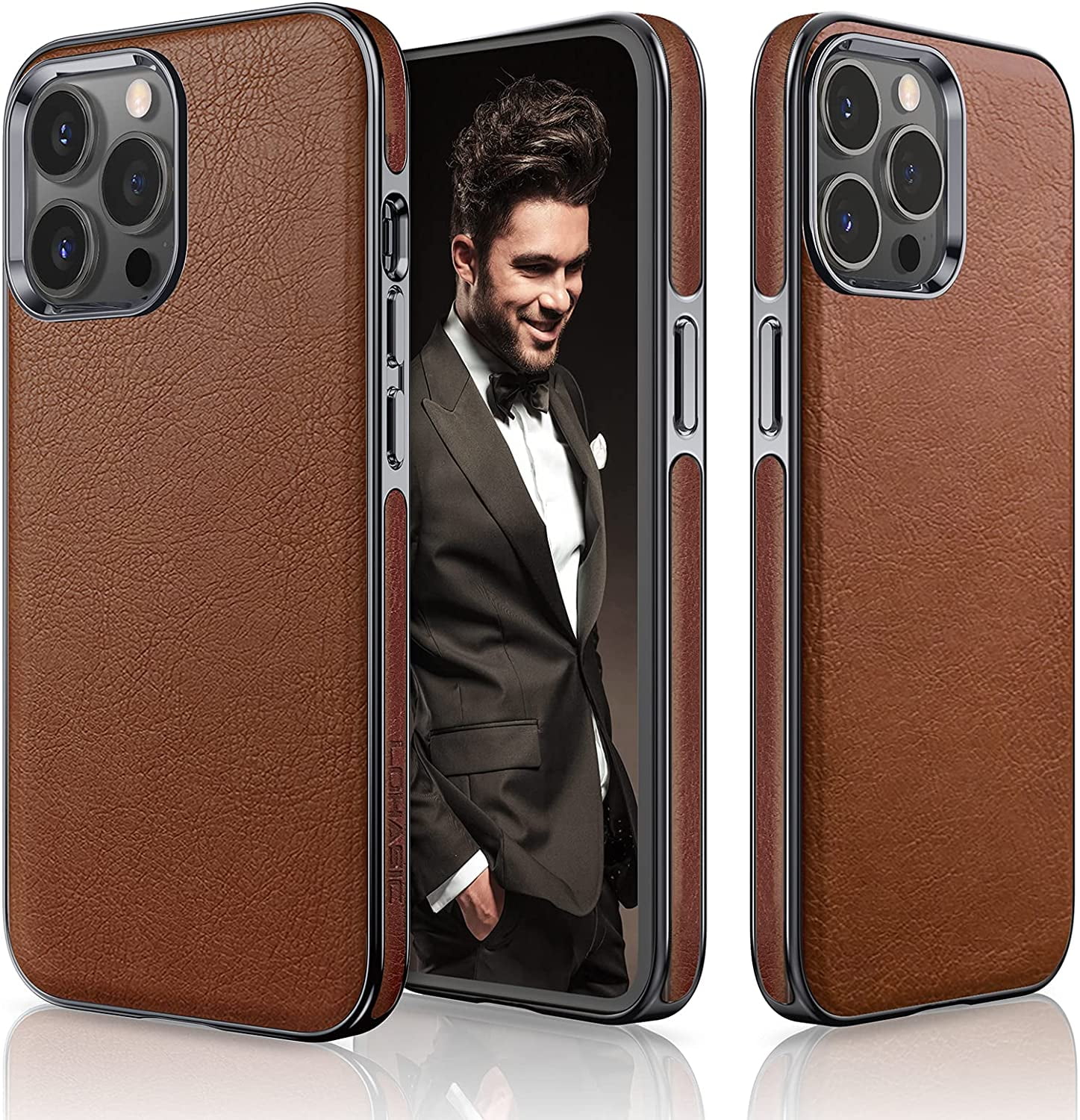 LBJ MAKY Luxury iPhone 13 Pro Max Case, Designer Ultra-Thin Leather Metal  nameplate TPU Frame case Cover for iPhone 13 Pro Max 6.7 inches 2021  (Brown) : : Electronics