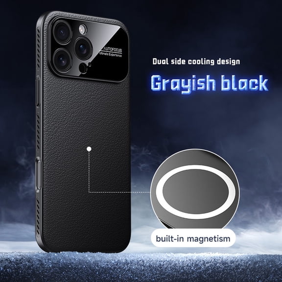 Designed for iPhone 13 Pro Max Magnetic Case Heat Dissipation Rigid Bumper Slim Anti-Scratch Protective Phone Cover Luxury PU Leather Compatible with Mag-Safe for iPhone 13 Pro Max, Black