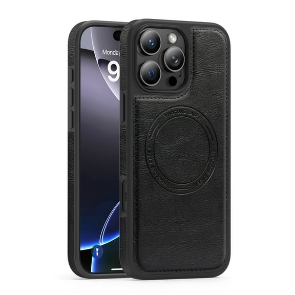 Designed for iPhone 13 Pro Max Magnetic Phone Case,Compatible with Mag-Safe,Heavy Duty Protection,PU Leather Shockproof Non-Slip Durable Rugged Ultra Slim Thin Fit Phone Case,Black