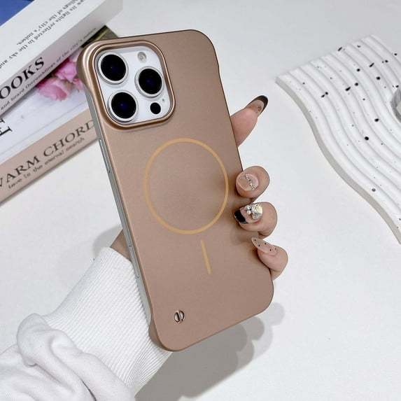 Designed For iPhone 13 Pro Max Magnetic Slim Phone Case,Frameless Design,Compatible with Mag-Safe,Ultra Slim Shockproof,Simple Practical Impact Protection Rugged Matte PC Phone Case,Gold