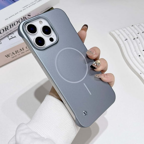 Designed For iPhone 13 Pro Max Magnetic Slim Phone Case,Frameless Design,Compatible with Mag-Safe,Ultra Slim Shockproof,Simple Practical Impact Protection Rugged Matte PC Phone Case,Gray