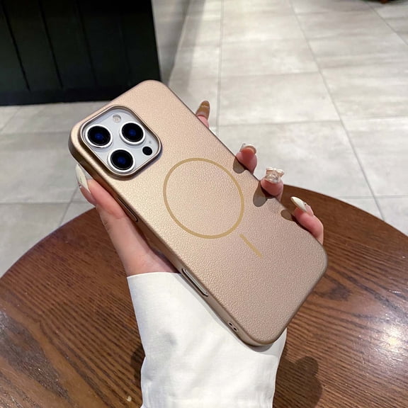 Designed for iPhone 13 Pro Phone Case,Hard PC+PU Leather Material,Compatible with Mag-Safe,Lychee Pattern PU Leather Anti-Scratch Protective,Ultra Slim Shockproof Durable Phone Case,Desertgold
