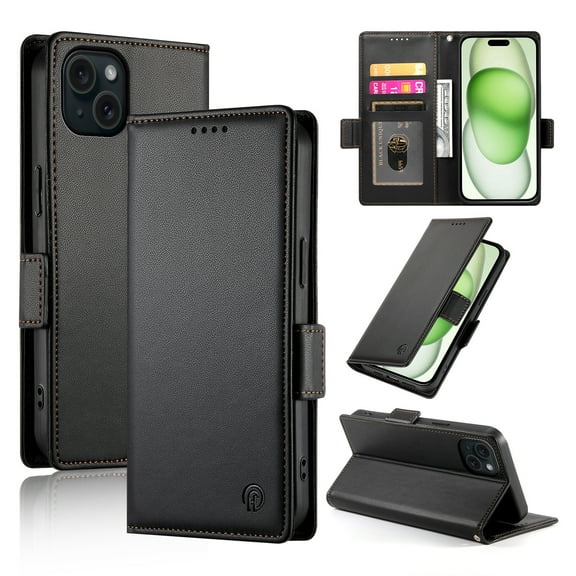 Designed for iPhone 13 Wallet Case, with Card Slots Strong Magnetic Closure PU Leather Flip Fold Shockproof Kickstand Durable Purse Flip Case for iPhone 13 - Black