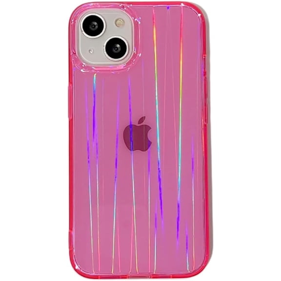 Designed for iPhone 14/13 Case Fluorescent Iridescent Laser Cute Slim Phone Holographic Case for Women Men Girls Protective Cover for iPhone 13/14 - Hot Pink